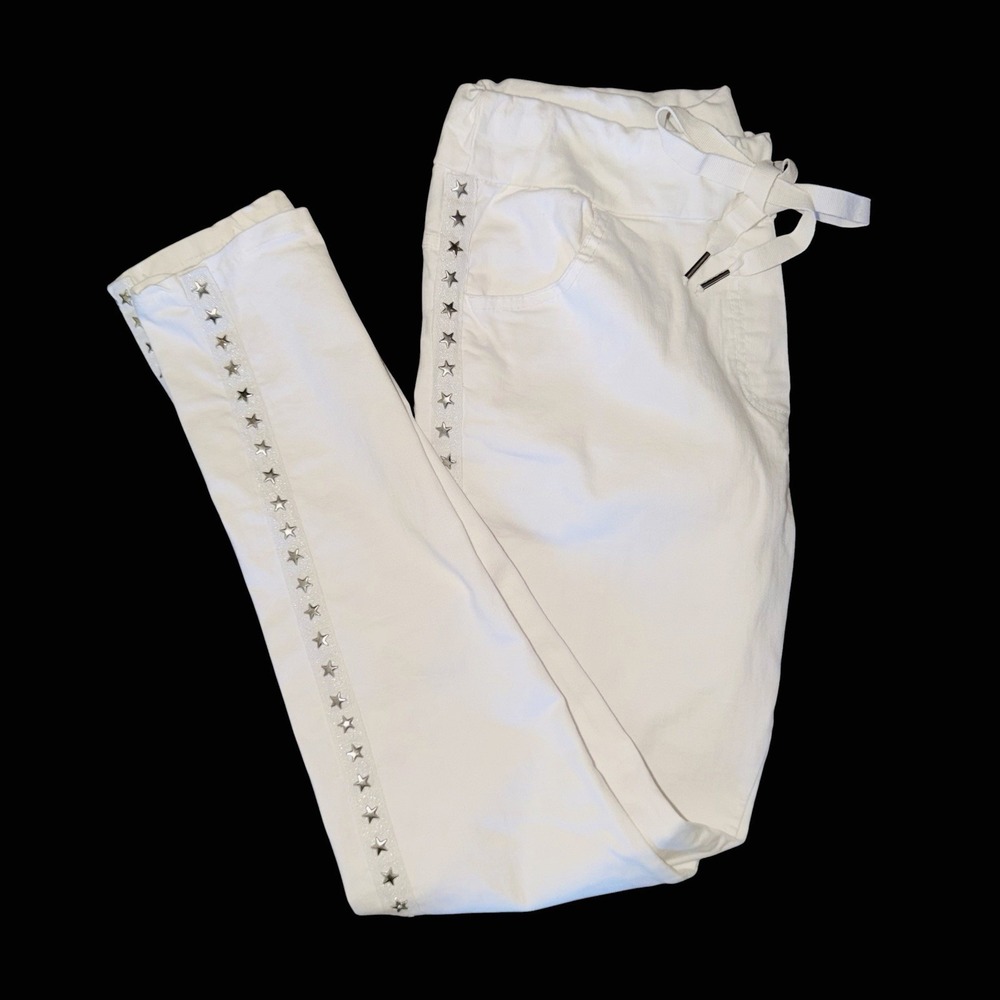 VENTI6 Italy Star Studded Jogger Pants Sz Small White Rocker Euro-chic Star Girl